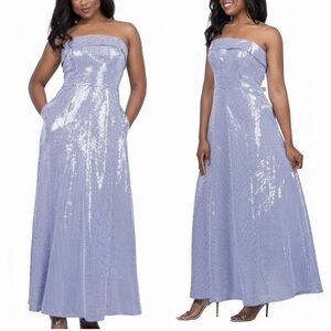 Shoshanna Bennett Women’s  Sequin Striped Strapless Evening Gown with Pockets